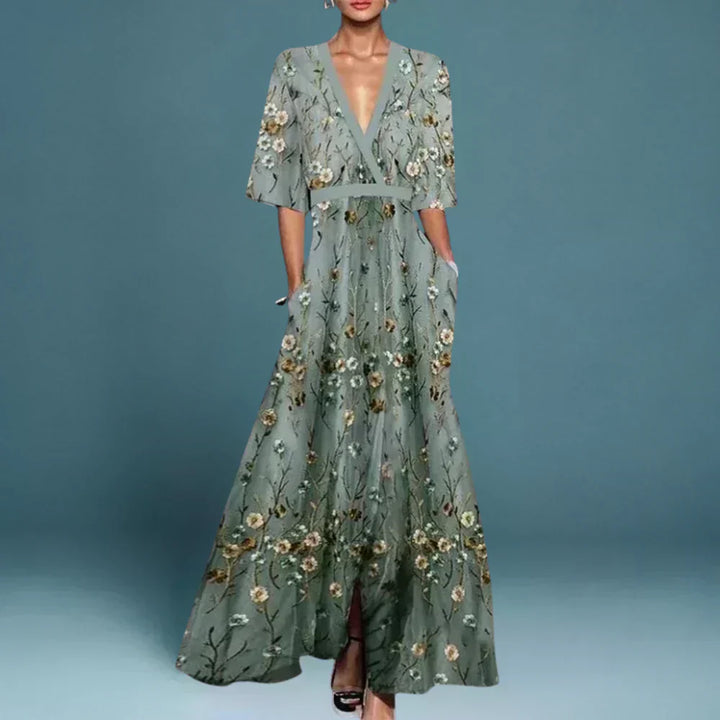 Ruby | Belted V-Neck Floral Maxi Dress