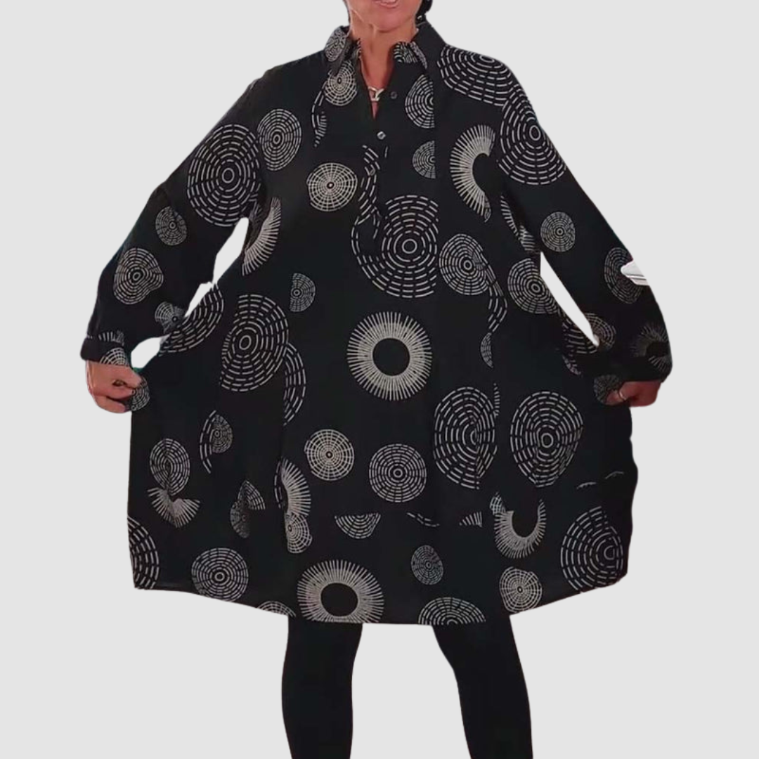 Haydie™ Casual Lapel Dress with Geometric Print