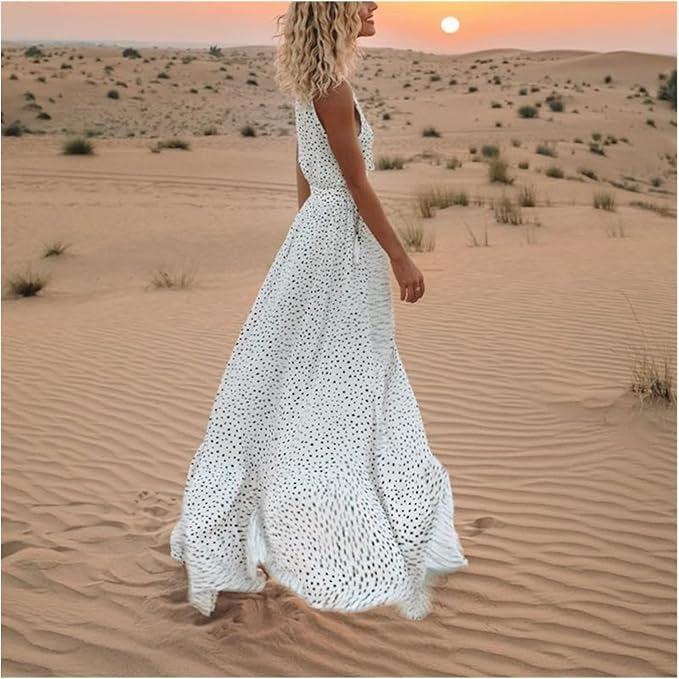 Ismena - Boho Polka Dot Maxi Dress
