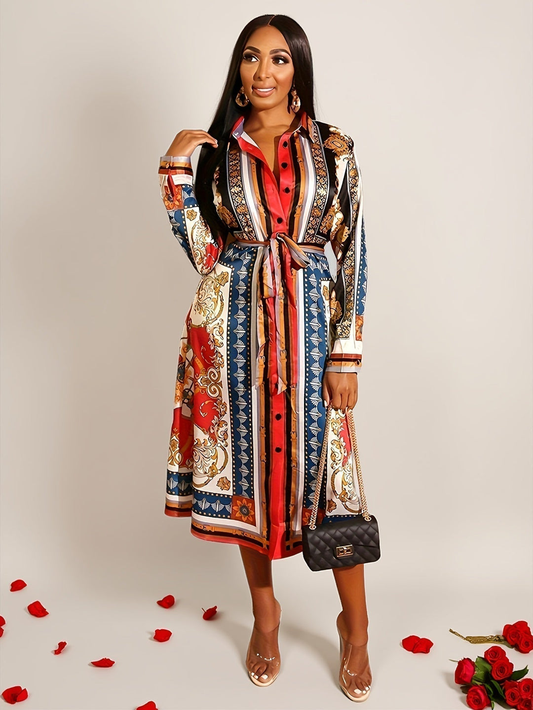 Marigold - Mid-Calf Long Sleeve Shirt Dress