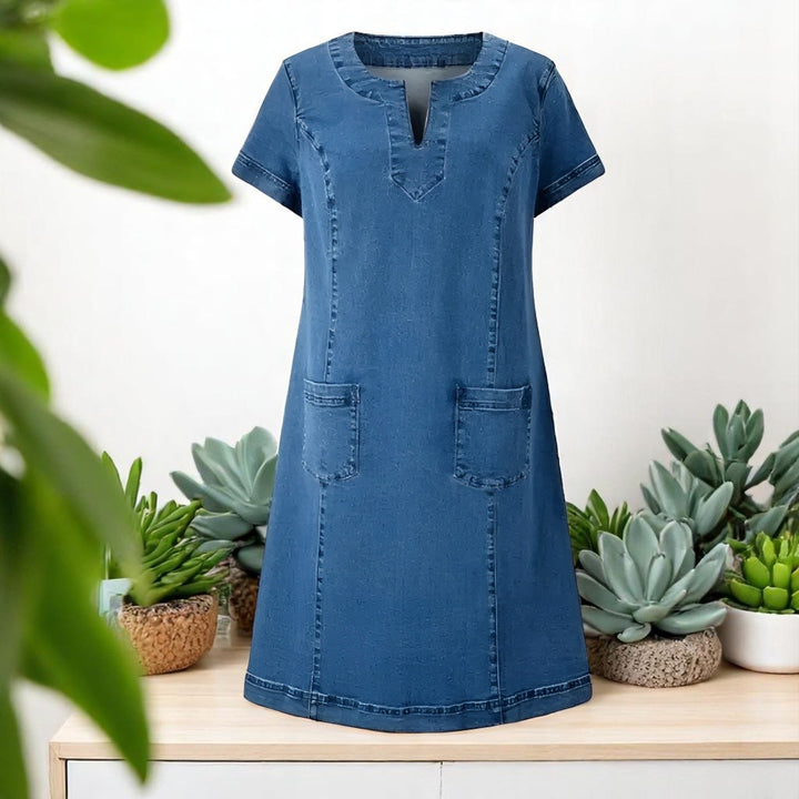 Indigo - Women’s Short Sleeves Soft Denim Dress