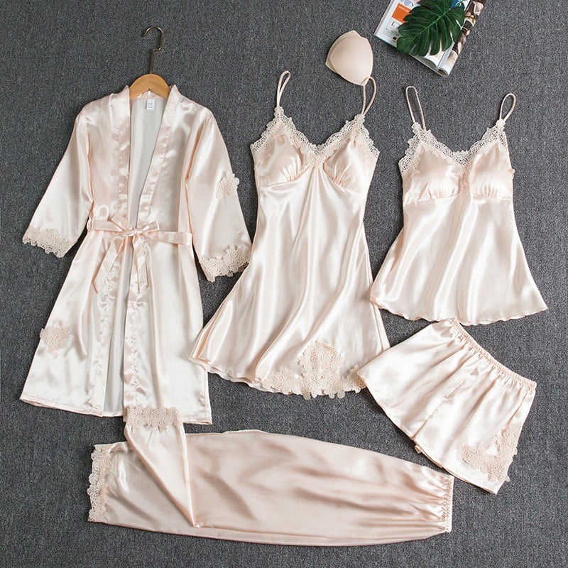 Rebecca | 5-Piece Silk Lace Nightwear Set