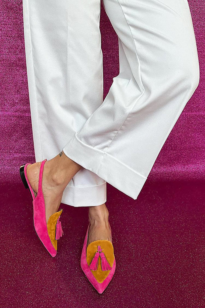 Frendessa | Colorful ballerinas with fringes and a decorative ankle strap